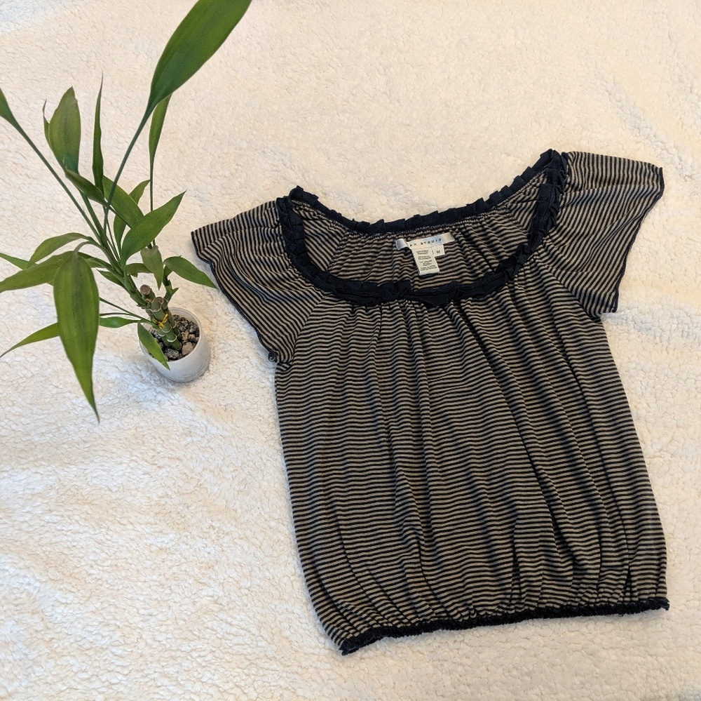 Max Studio short sleeve scoop neck striped top Med